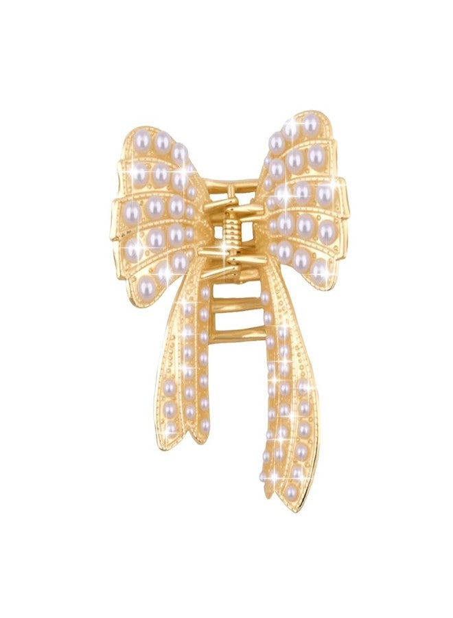 Yreamont Butterfly Claw with Pearls Hair Accessories for Women Wedding Prom Pearl Claw Clip with Bow Curly Hair Claw Clamps for Wedding Day Pearl Hair Clip for Women Bride Bridal Hair Claw Clips - Image 1